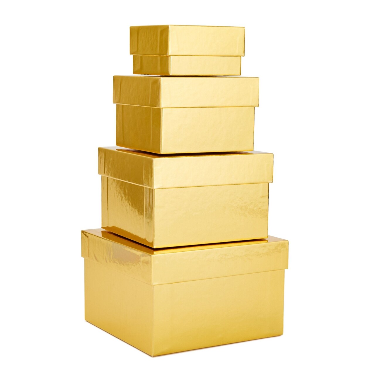 Stockroom Plus Set of 4 Sizes Square Nesting Gift Boxes with Lids for Presents, Stacking Decorative Goodie Box for Holidays, Wedding, Birthday, and Party Favors (Gold)